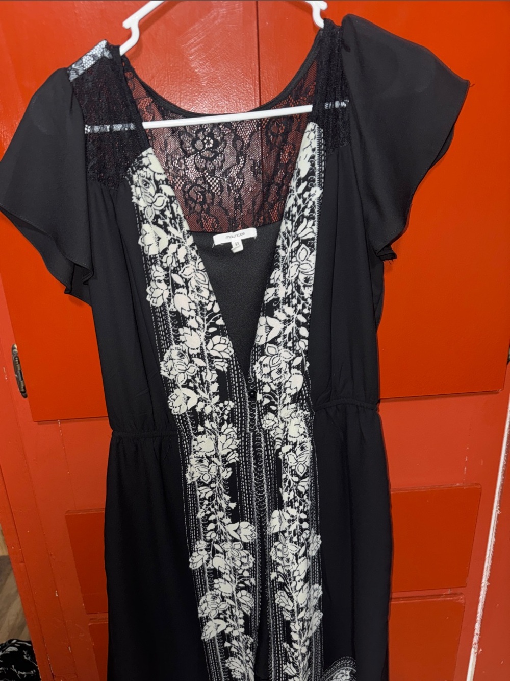 Maurices Black Mini Dress with White Floral Panels